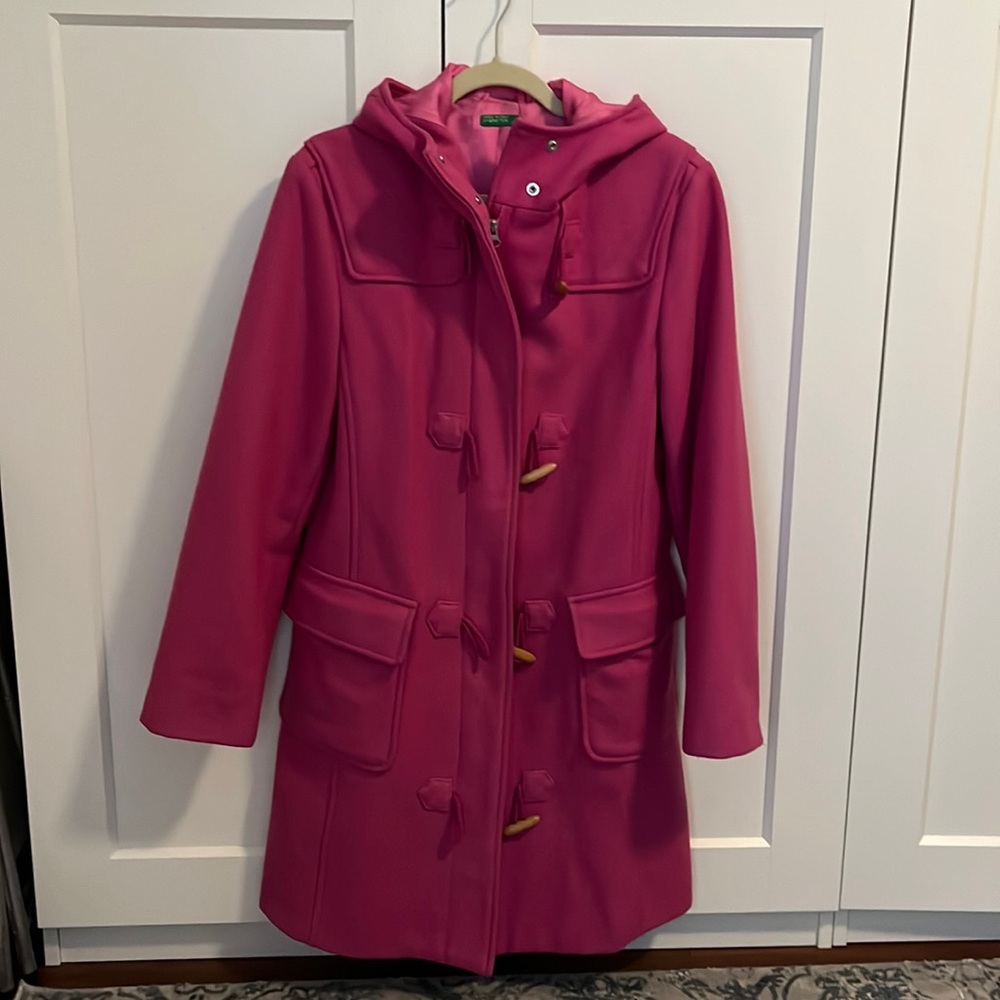 United Colors of Benetton Pink Toggle Wool Peacoat with Hood - EUC
